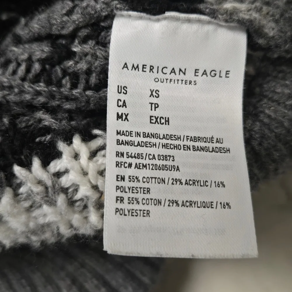 American Eagle Softest Sweater Hoodie Mens XS Gray Nordic Snowflake Fair Isle VG